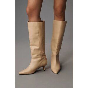By Anthropologie Knee-High Leather Nude Beige Pointed-Toe Boots 40